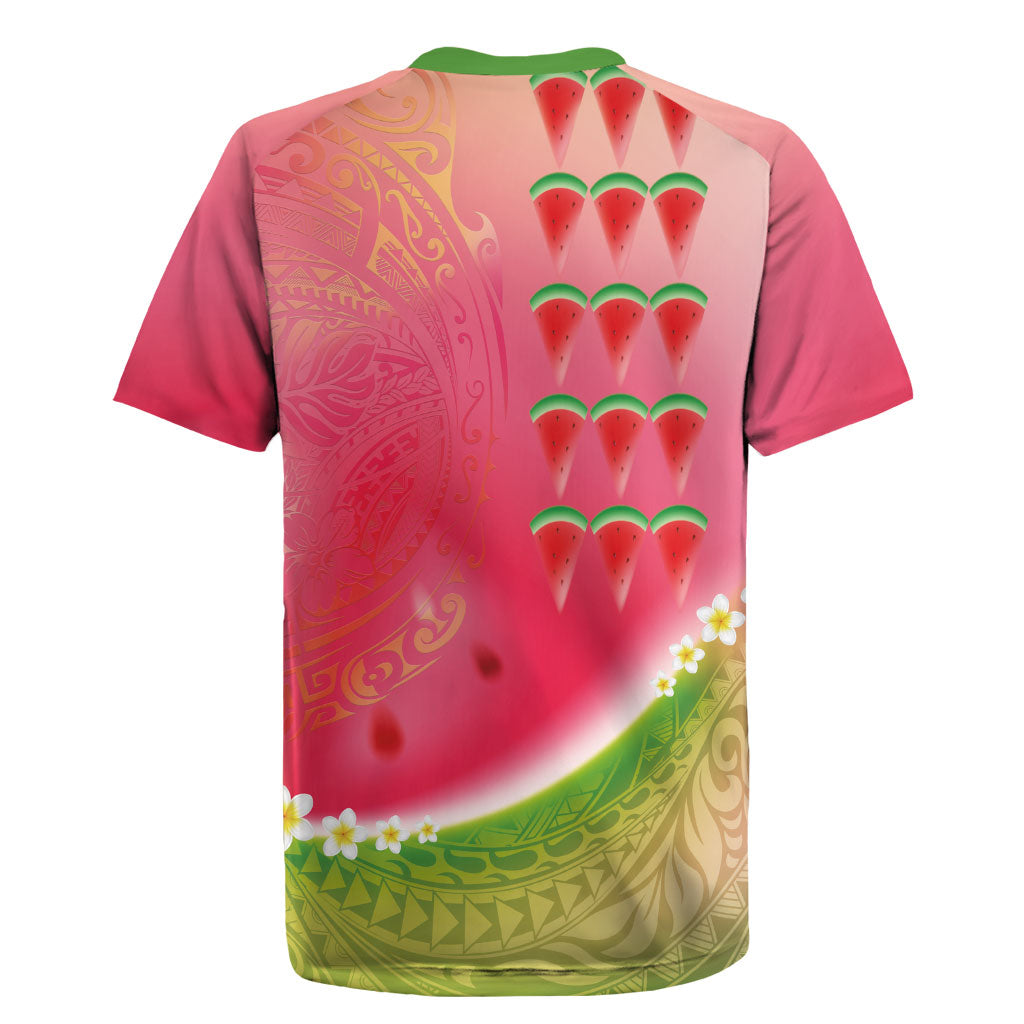 Hawaiian Watermelon Rugby Jersey with Kakau Art Tattoo LT03 - Polynesian Pride