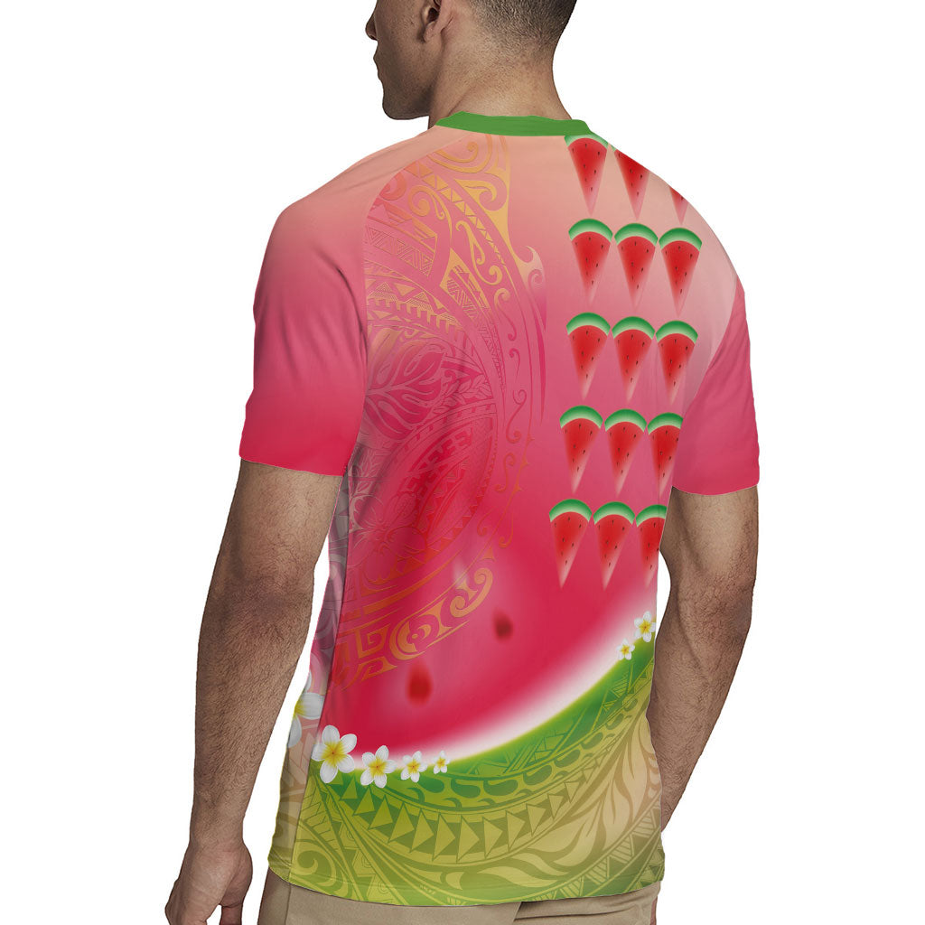 Hawaiian Watermelon Rugby Jersey with Kakau Art Tattoo LT03 - Polynesian Pride