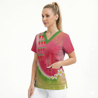 Hawaiian Watermelon Scrub Top with Kakau Art Tattoo LT03 - Polynesian Pride