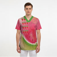 Hawaiian Watermelon Scrub Top with Kakau Art Tattoo LT03 - Polynesian Pride
