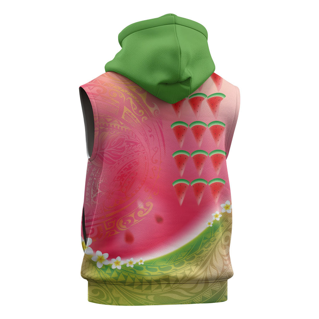 Hawaiian Watermelon Sleeveless Hoodie with Kakau Art Tattoo LT03 - Polynesian Pride