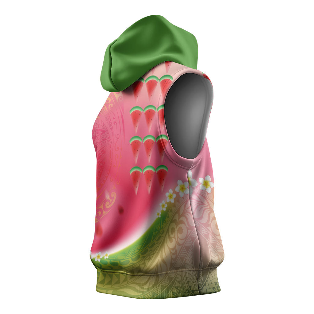 Hawaiian Watermelon Sleeveless Hoodie with Kakau Art Tattoo LT03 - Polynesian Pride
