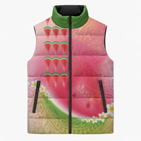 Hawaiian Watermelon Sleeveless Puffer Jacket with Kakau Art Tattoo LT03 Unisex Multicolor - Polynesian Pride