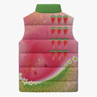 Hawaiian Watermelon Sleeveless Puffer Jacket with Kakau Art Tattoo LT03 - Polynesian Pride
