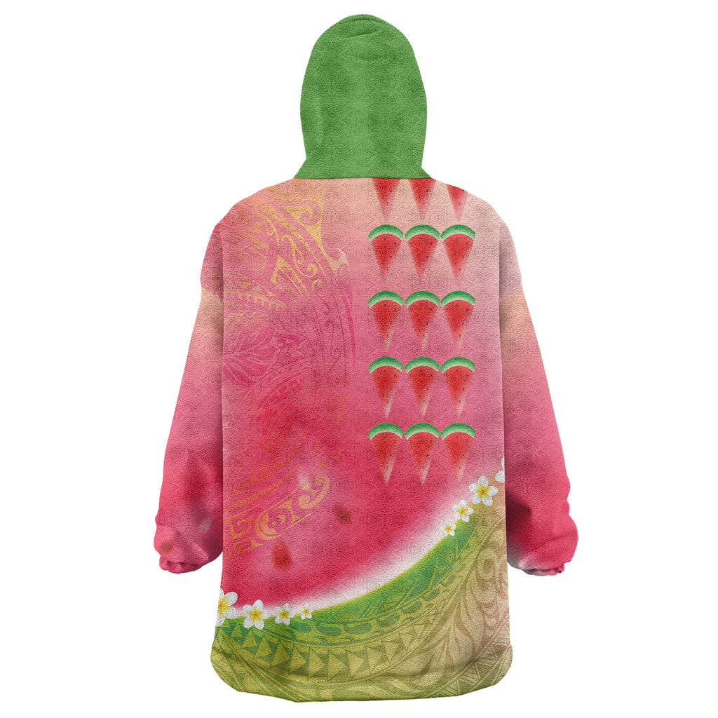 Hawaiian Watermelon Wearable Blanket Hoodie with Kakau Art Tattoo LT03 - Polynesian Pride