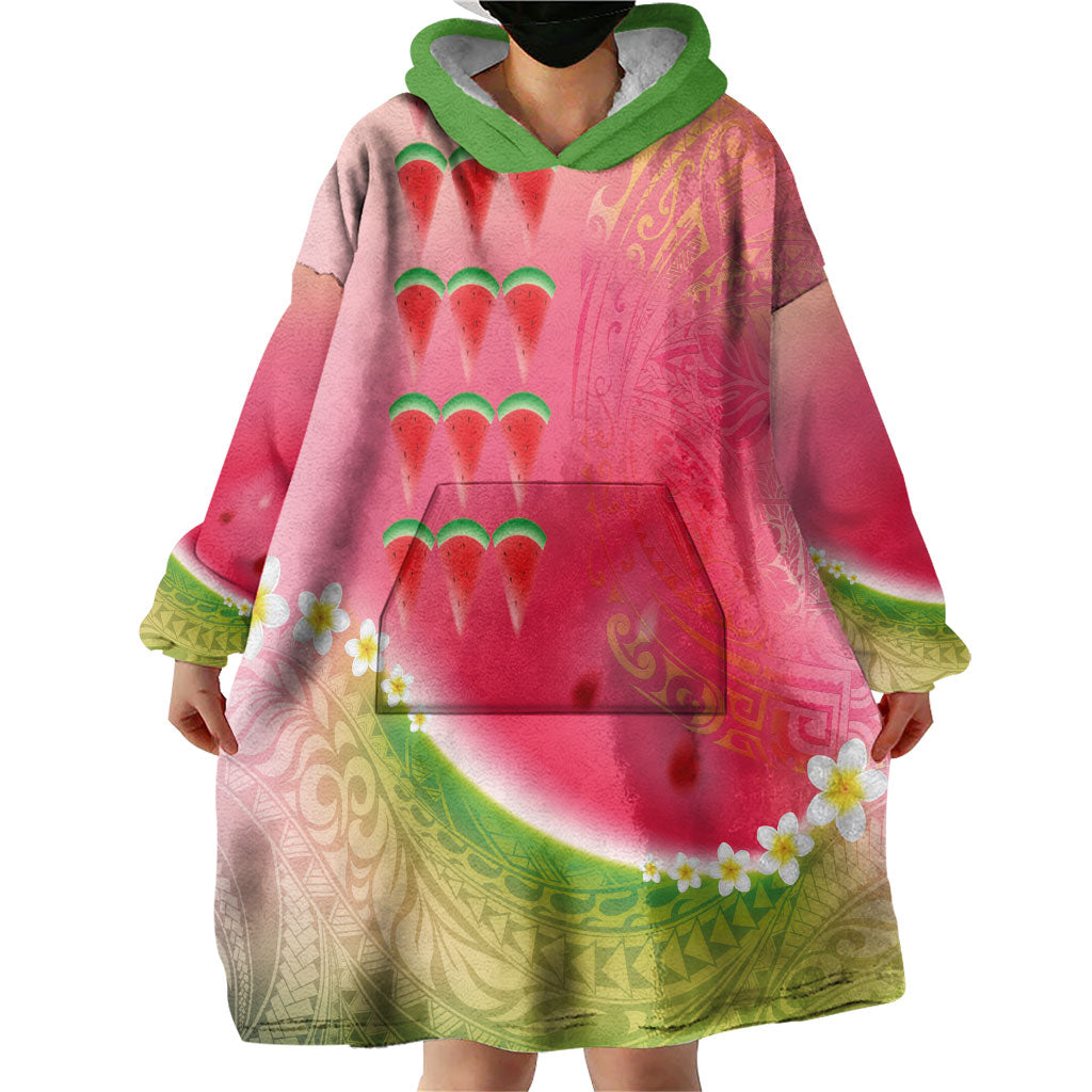 Hawaiian Watermelon Wearable Blanket Hoodie with Kakau Art Tattoo LT03 - Polynesian Pride