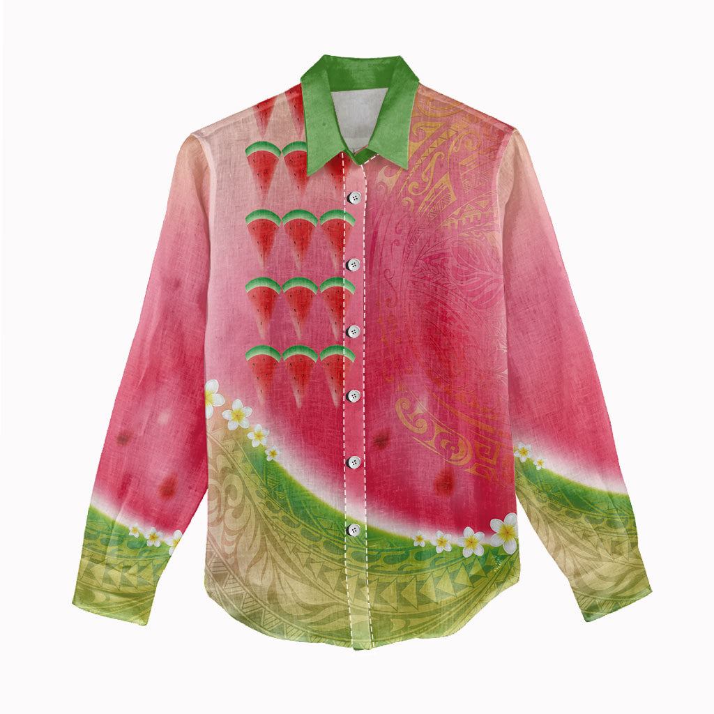 Hawaiian Watermelon Women Casual Shirt with Kakau Art Tattoo LT03 - Polynesian Pride