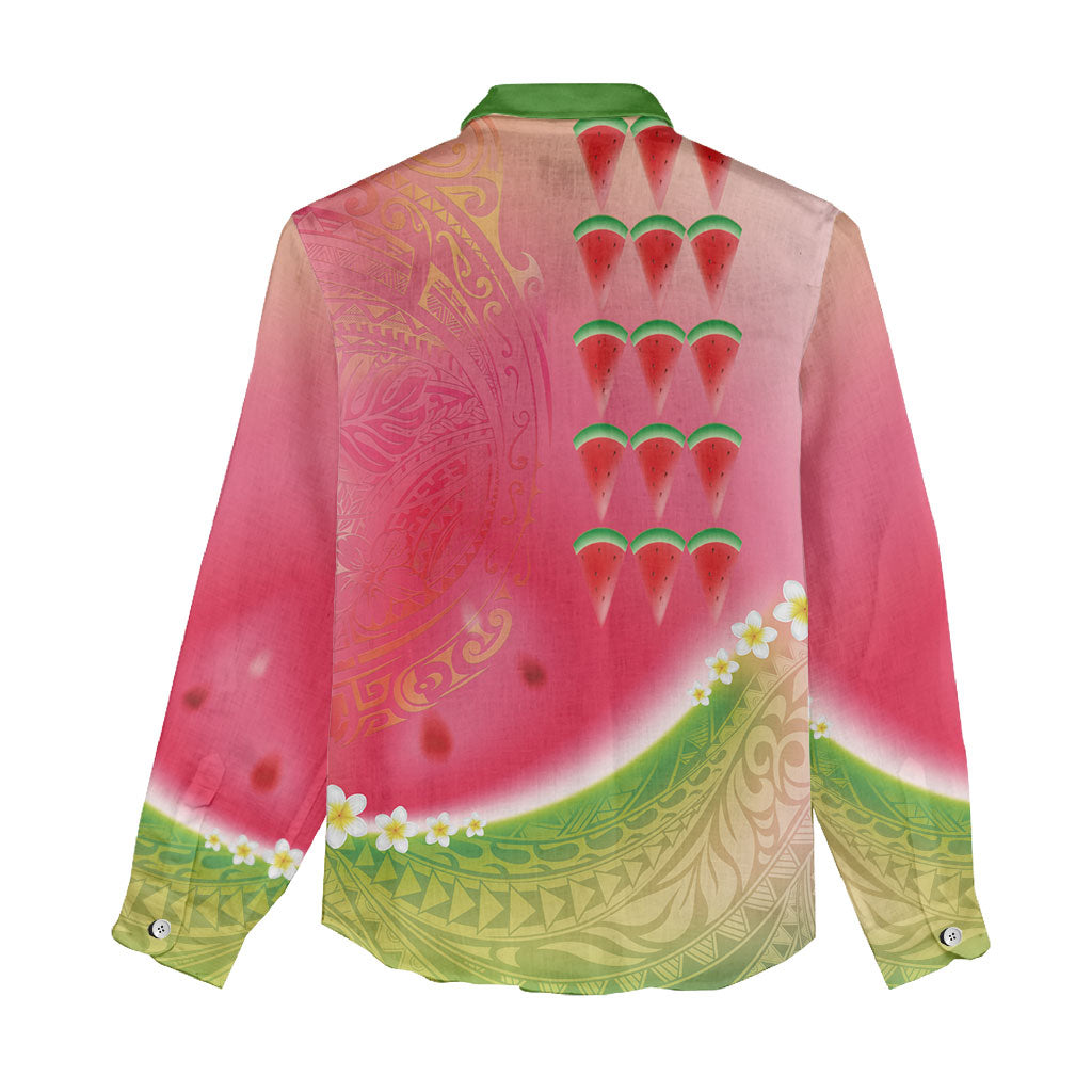 Hawaiian Watermelon Women Casual Shirt with Kakau Art Tattoo LT03 - Polynesian Pride