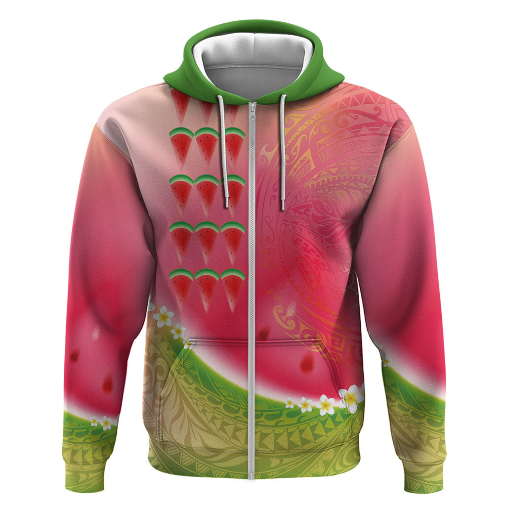 Hawaiian Watermelon Zip Hoodie with Kakau Art Tattoo LT03 Zip Hoodie Multicolor - Polynesian Pride