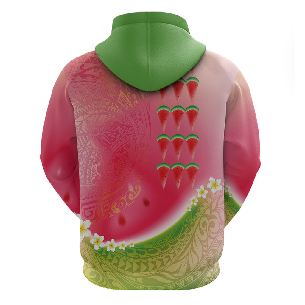 Hawaiian Watermelon Zip Hoodie with Kakau Art Tattoo LT03 - Polynesian Pride