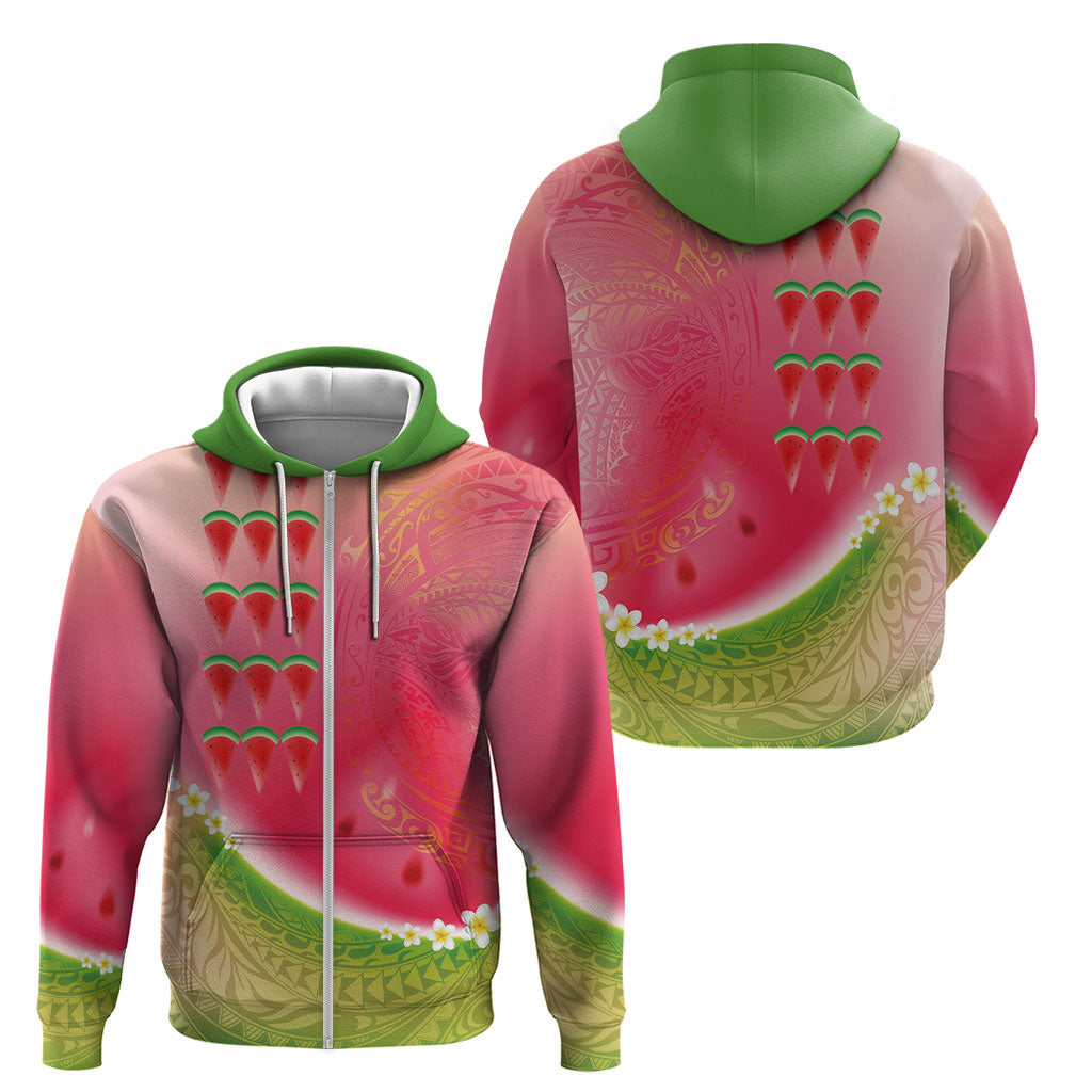 Hawaiian Watermelon Zip Hoodie with Kakau Art Tattoo LT03 - Polynesian Pride