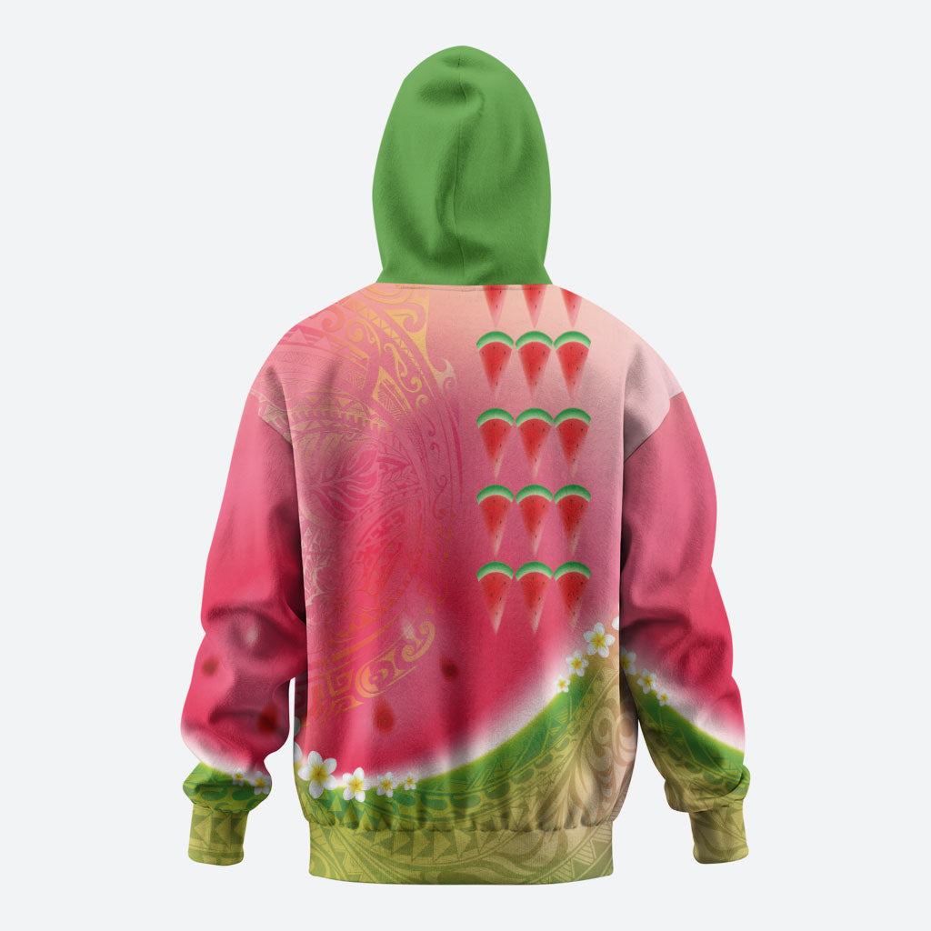 Hawaiian Watermelon Zip Hoodie with Kakau Art Tattoo LT03 - Polynesian Pride