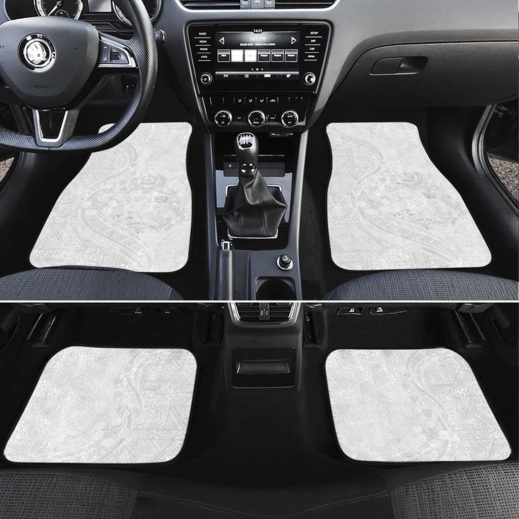 Tonga Faka Sepitema Car Mats Ngatu Pattern with Plumeria and Hibiscus LT03 Set 4pcs White - Polynesian Pride