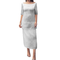 Tonga Faka Sepitema Puletasi Ngatu Pattern with Plumeria and Hibiscus LT03 Long Dress White - Polynesian Pride