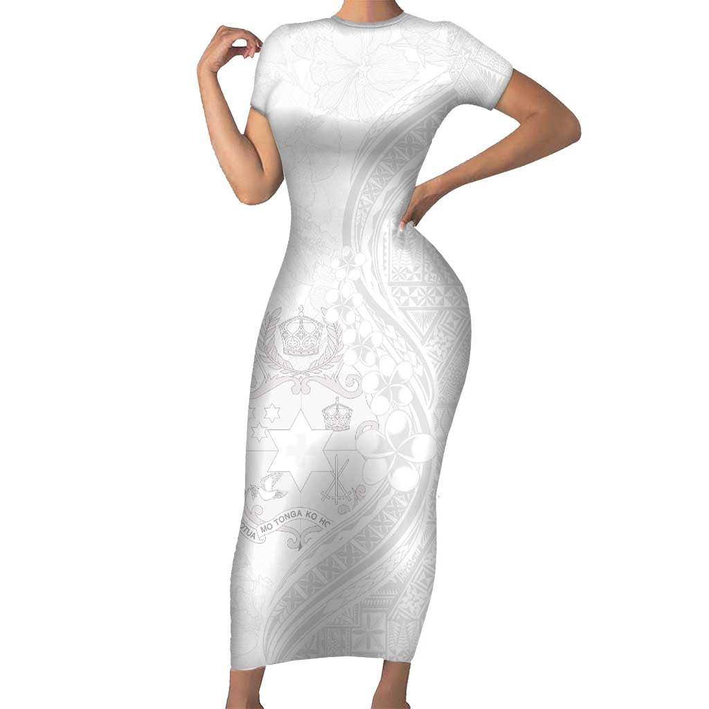 Tonga Faka Sepitema Short Sleeve Bodycon Dress Ngatu Pattern with Plumeria and Hibiscus