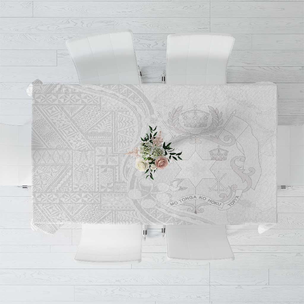 Tonga Faka Sepitema Tablecloth Ngatu Pattern with Plumeria and Hibiscus LT03 White - Polynesian Pride