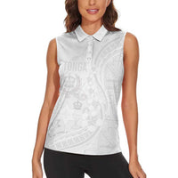 Tonga Faka Sepitema Women Sleeveless Polo Shirt Ngatu Pattern with Plumeria and Hibiscus