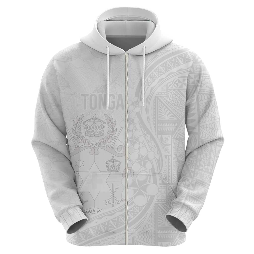 Tonga Faka Sepitema Zip Hoodie Ngatu Pattern with Plumeria and Hibiscus
