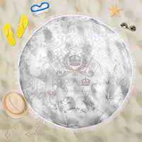 Tonga Faka Sepitema Beach Blanket Ngatu and Floral Pattern with Blooming Hibiscus LT03 One Size 150cm White - Polynesian Pride