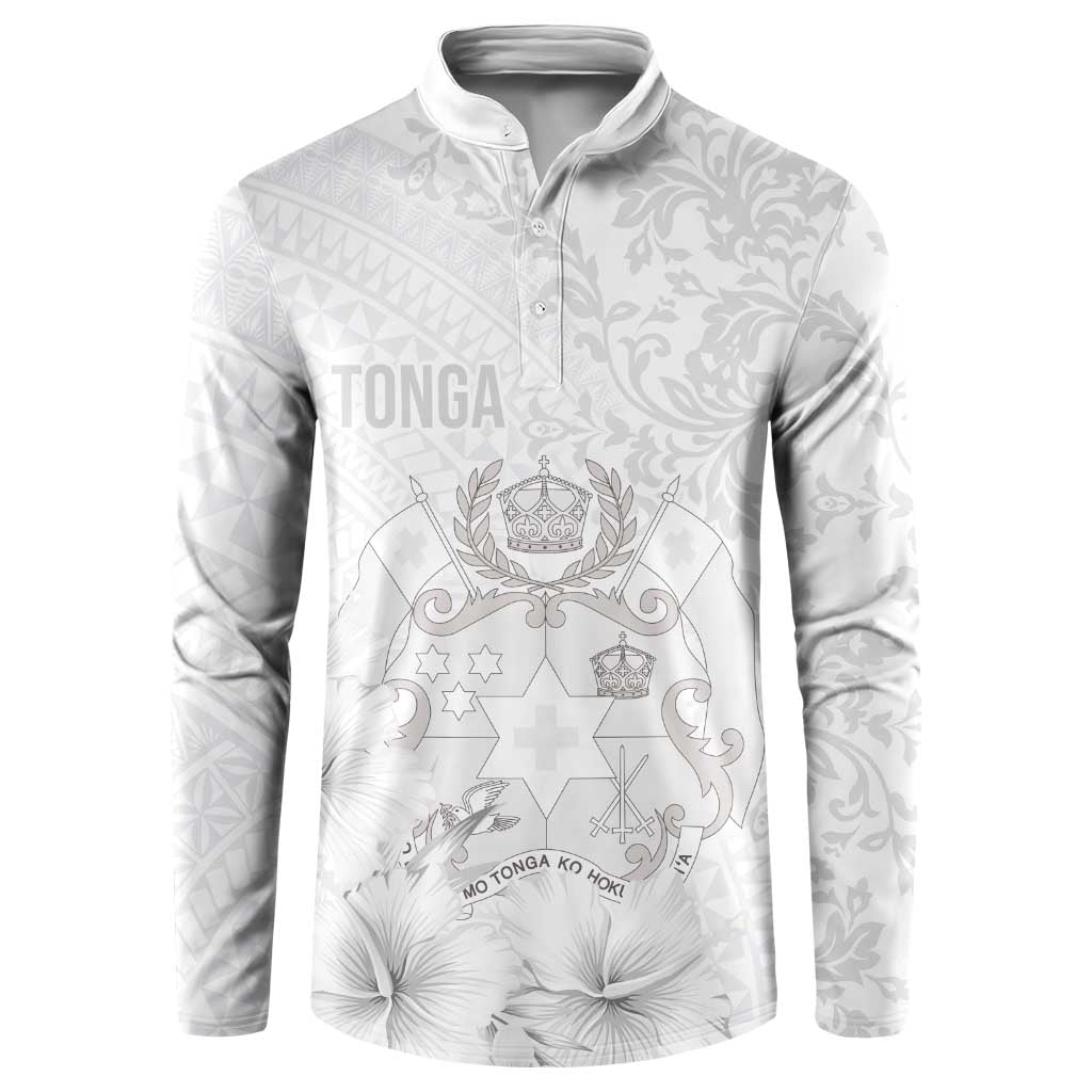 Tonga Faka Sepitema Button Sweatshirt Ngatu and Floral Pattern with Blooming Hibiscus