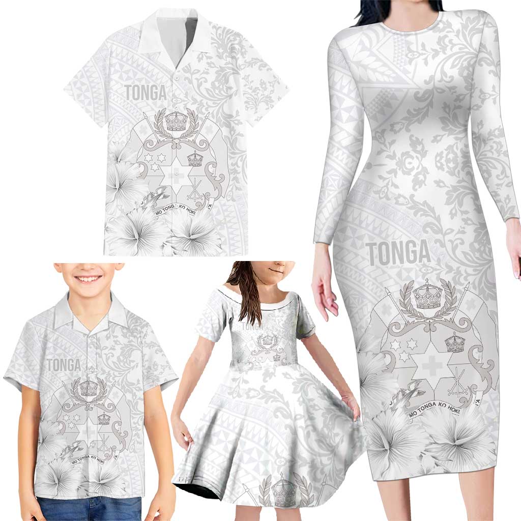 Tonga Faka Sepitema Family Matching Long Sleeve Bodycon Dress and Hawaiian Shirt Ngatu and Floral Pattern with Blooming Hibiscus