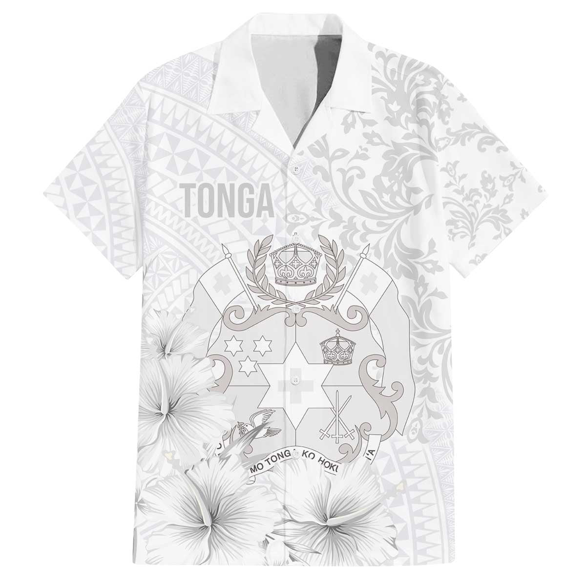 Tonga Faka Sepitema Family Matching Off Shoulder Short Dress and Hawaiian Shirt Ngatu and Floral Pattern with Blooming Hibiscus