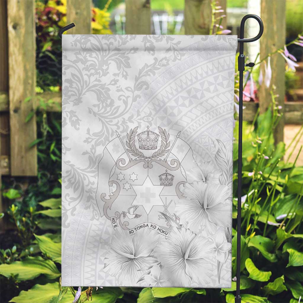 Tonga Faka Sepitema Garden Flag Ngatu and Floral Pattern with Blooming Hibiscus LT03 Garden Flag White - Polynesian Pride