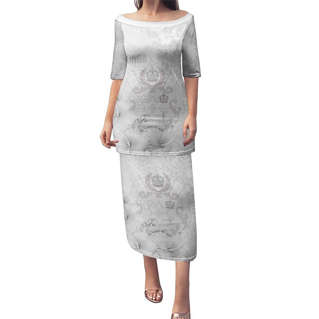 Tonga Faka Sepitema Puletasi Ngatu and Floral Pattern with Blooming Hibiscus LT03 Long Dress White - Polynesian Pride