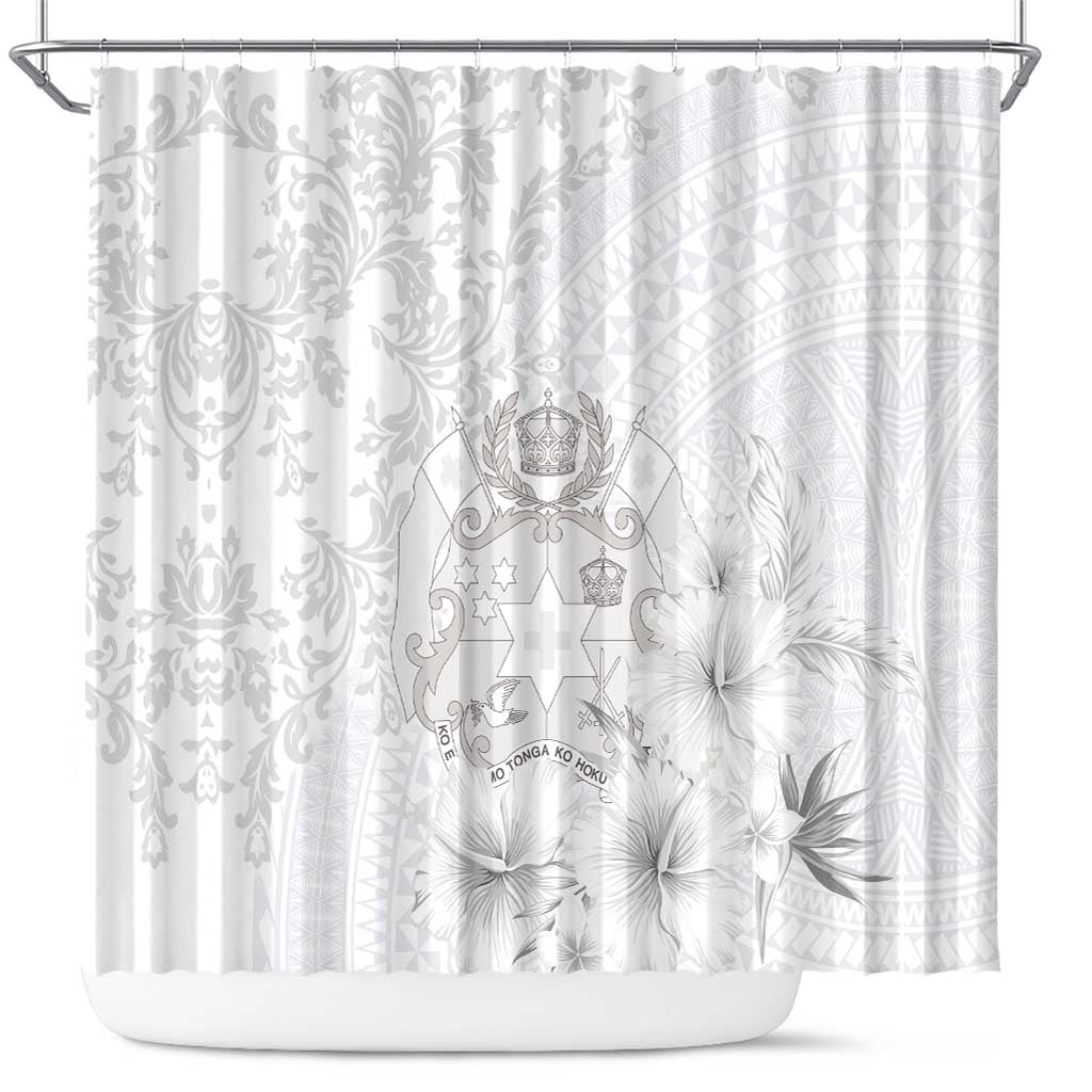 Tonga Faka Sepitema Shower Curtain Ngatu and Floral Pattern with Blooming Hibiscus