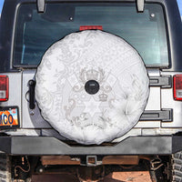 Tonga Faka Sepitema Spare Tire Cover Ngatu and Floral Pattern with Blooming Hibiscus LT03 White - Polynesian Pride