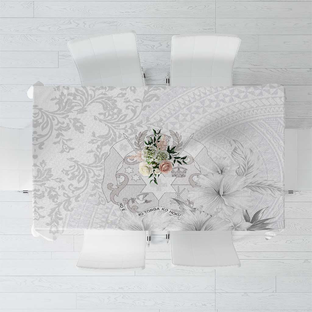 Tonga Faka Sepitema Tablecloth Ngatu and Floral Pattern with Blooming Hibiscus LT03 White - Polynesian Pride