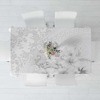 Tonga Faka Sepitema Tablecloth Ngatu and Floral Pattern with Blooming Hibiscus LT03 White - Polynesian Pride