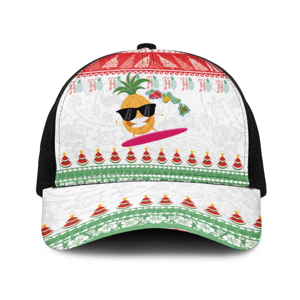 Hawaiian Mele Kalikimaka Baseball Net Cap Funny Pineapple Surfing with Map Christmas Stripe Elements LT03 One Size Black Multicolor - Polynesian Pride