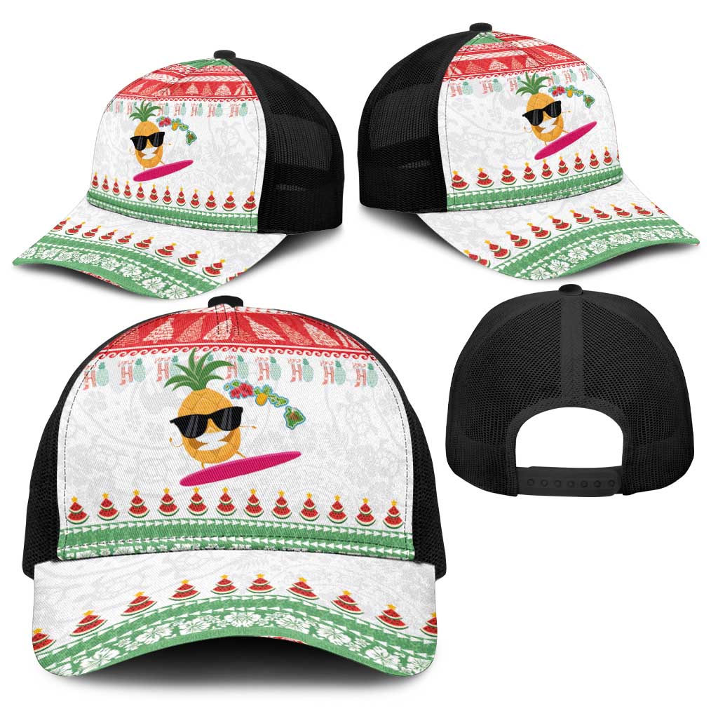 Hawaiian Mele Kalikimaka Baseball Net Cap Funny Pineapple Surfing with Map Christmas Stripe Elements LT03 - Polynesian Pride