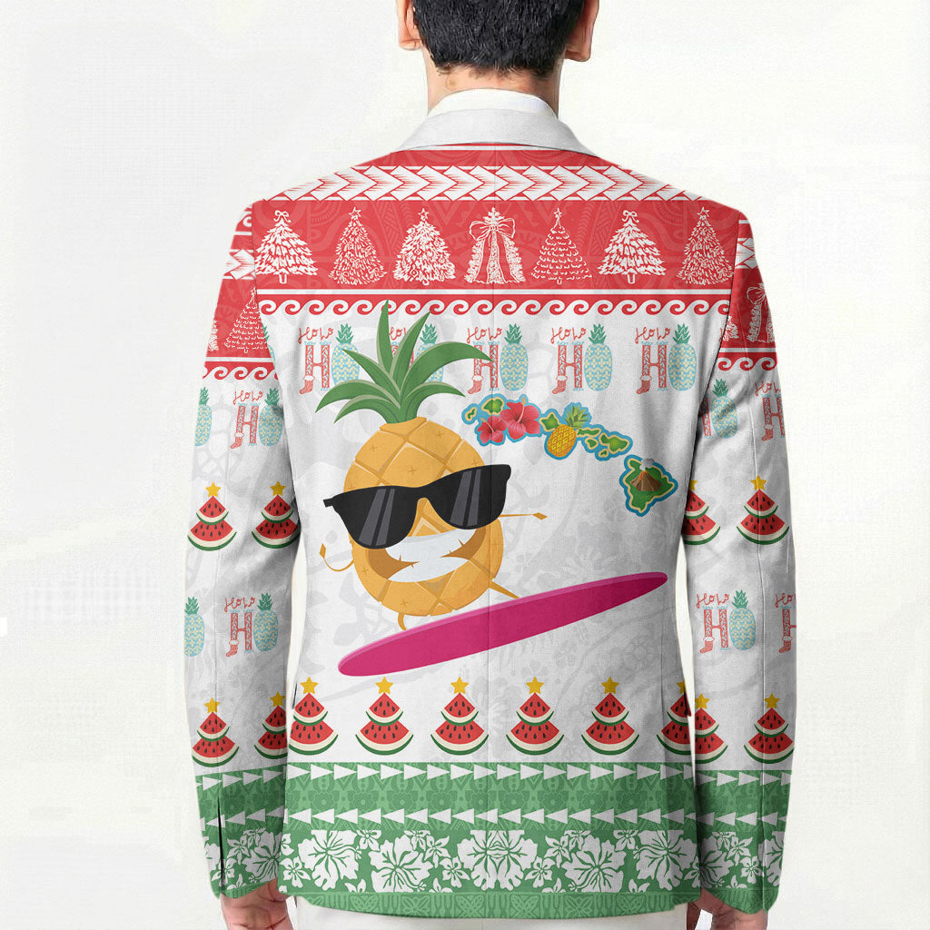 Hawaiian Mele Kalikimaka Blazer Funny Pineapple Surfing with Map Christmas Stripe Elements LT03 - Polynesian Pride