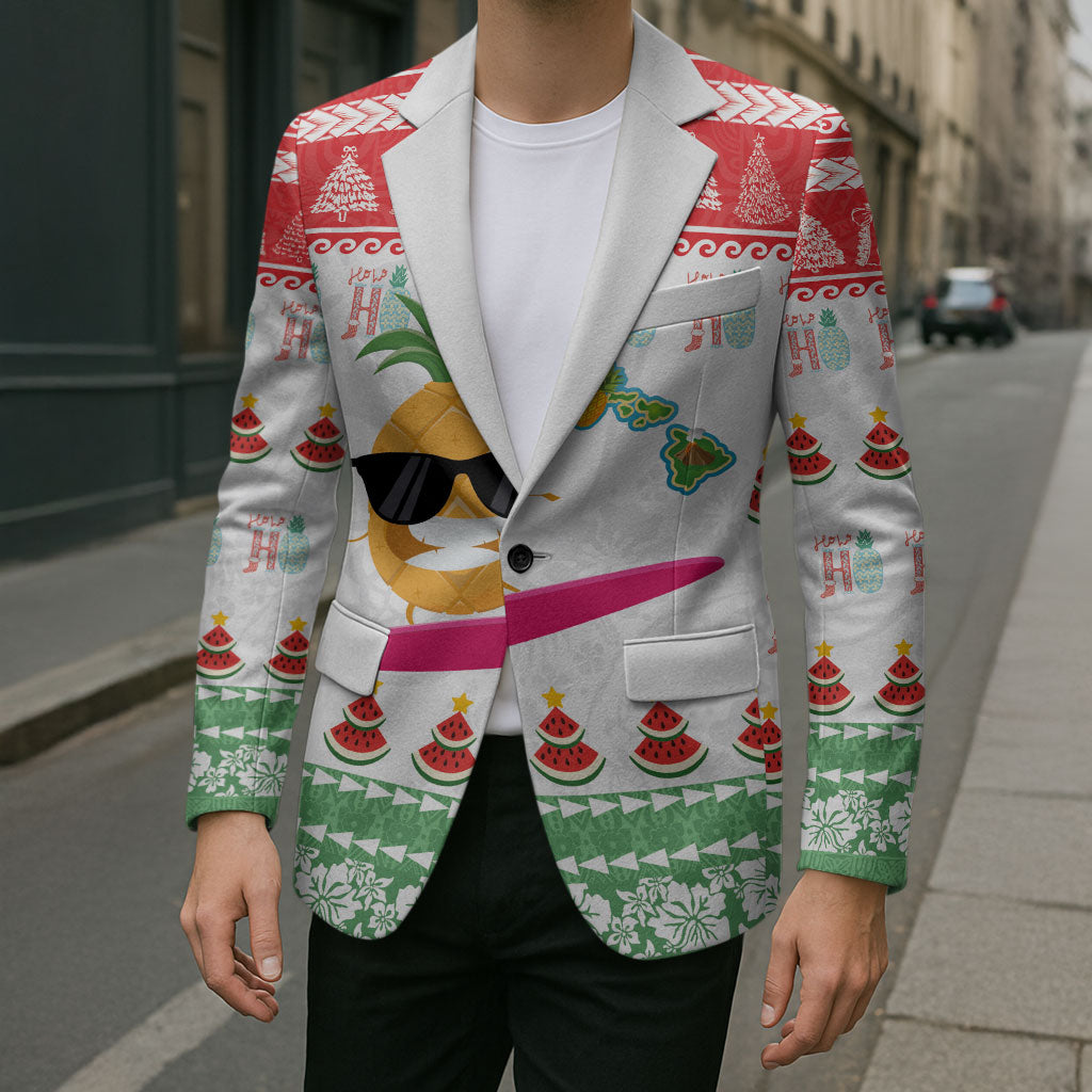 Hawaiian Mele Kalikimaka Blazer Funny Pineapple Surfing with Map Christmas Stripe Elements LT03 - Polynesian Pride