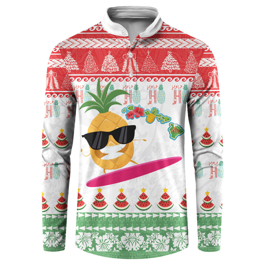 Hawaiian Mele Kalikimaka Button Sweatshirt Funny Pineapple Surfing with Map Christmas Stripe Elements LT03 Multicolor - Polynesian Pride