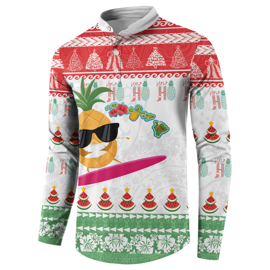 Hawaiian Mele Kalikimaka Button Sweatshirt Funny Pineapple Surfing with Map Christmas Stripe Elements LT03 - Polynesian Pride