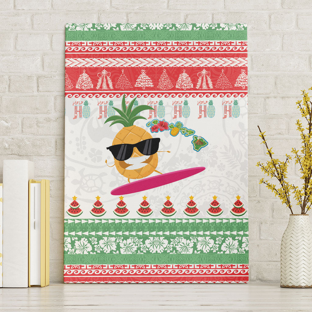 Hawaiian Mele Kalikimaka Canvas Wall Art Funny Pineapple Surfing with Map Christmas Stripe Elements LT03 Without Frame Multicolor - Polynesian Pride