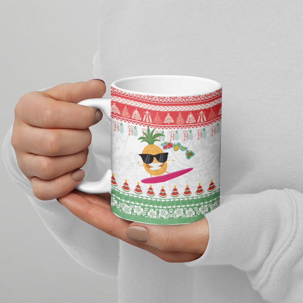 Hawaiian Mele Kalikimaka Ceramic Mug Funny Pineapple Surfing with Map Christmas Stripe Elements LT03 - Polynesian Pride