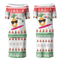 Hawaiian Mele Kalikimaka Family Matching Puletasi and Hawaiian Shirt Funny Pineapple Surfing with Map Christmas Stripe Elements LT03 Mom's Dress Multicolor - Polynesian Pride