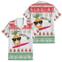 Hawaiian Mele Kalikimaka Family Matching Puletasi and Hawaiian Shirt Funny Pineapple Surfing with Map Christmas Stripe Elements LT03 Dad's Shirt - Short Sleeve Multicolor - Polynesian Pride