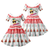 Hawaiian Mele Kalikimaka Family Matching Tank Maxi Dress and Hawaiian Shirt Funny Pineapple Surfing with Map Christmas Stripe Elements LT03 Daughter's Dress Multicolor - Polynesian Pride