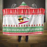 Hawaiian Mele Kalikimaka Hooded Blanket Funny Pineapple Surfing with Map Christmas Stripe Elements LT03 - Polynesian Pride