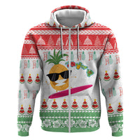 Hawaiian Mele Kalikimaka Hoodie Funny Pineapple Surfing with Map Christmas Stripe Elements LT03 Zip Hoodie Multicolor - Polynesian Pride
