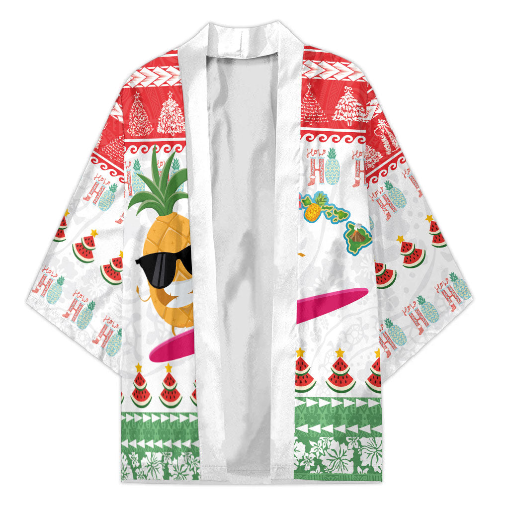 Hawaiian Mele Kalikimaka Kimono Funny Pineapple Surfing with Map Christmas Stripe Elements LT03 Unisex Multicolor - Polynesian Pride