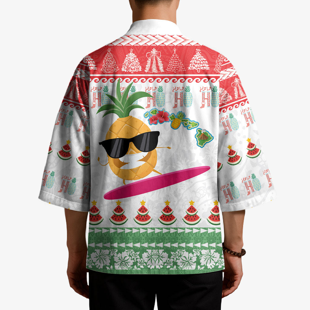 Hawaiian Mele Kalikimaka Kimono Funny Pineapple Surfing with Map Christmas Stripe Elements LT03 - Polynesian Pride