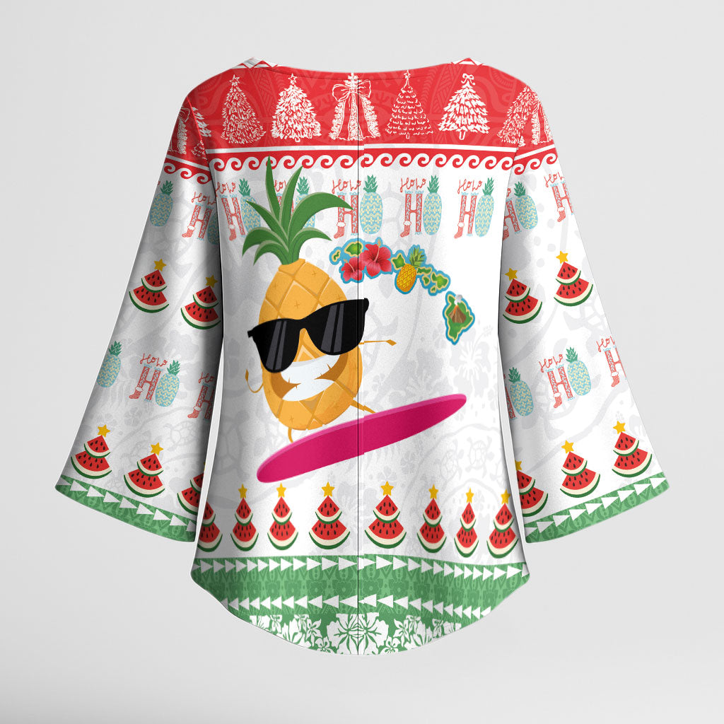 Hawaiian Mele Kalikimaka Kimono Sleeve Blouse Funny Pineapple Surfing with Map Christmas Stripe Elements LT03 - Polynesian Pride