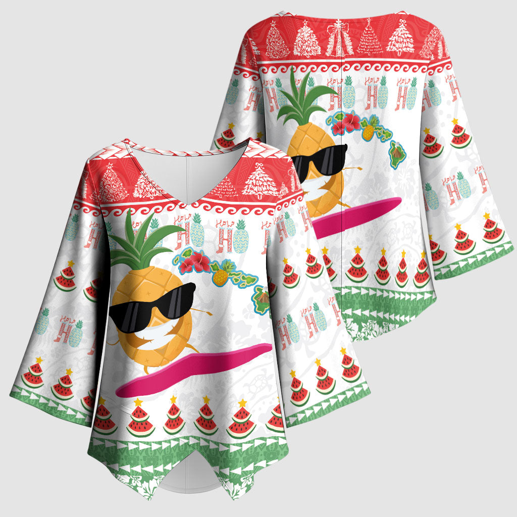 Hawaiian Mele Kalikimaka Kimono Sleeve Blouse Funny Pineapple Surfing with Map Christmas Stripe Elements LT03 - Polynesian Pride