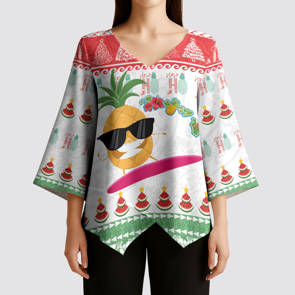 Hawaiian Mele Kalikimaka Kimono Sleeve Blouse Funny Pineapple Surfing with Map Christmas Stripe Elements LT03 - Polynesian Pride